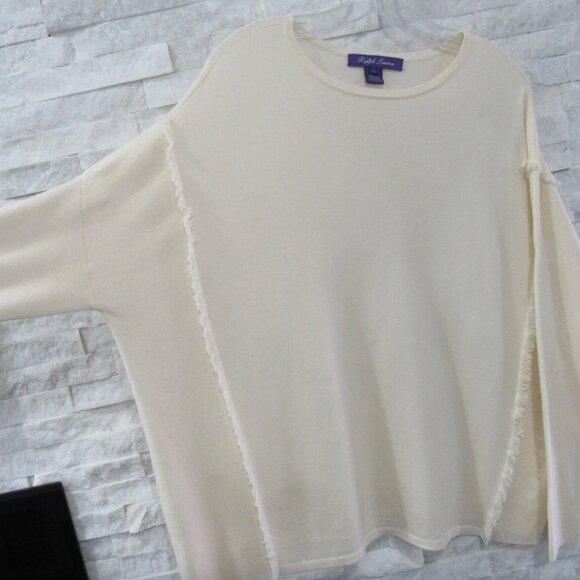 Ralph Lauren Collection Ivory Merino Wool Oversized Fringed Sweater L - Picture 4 of 7